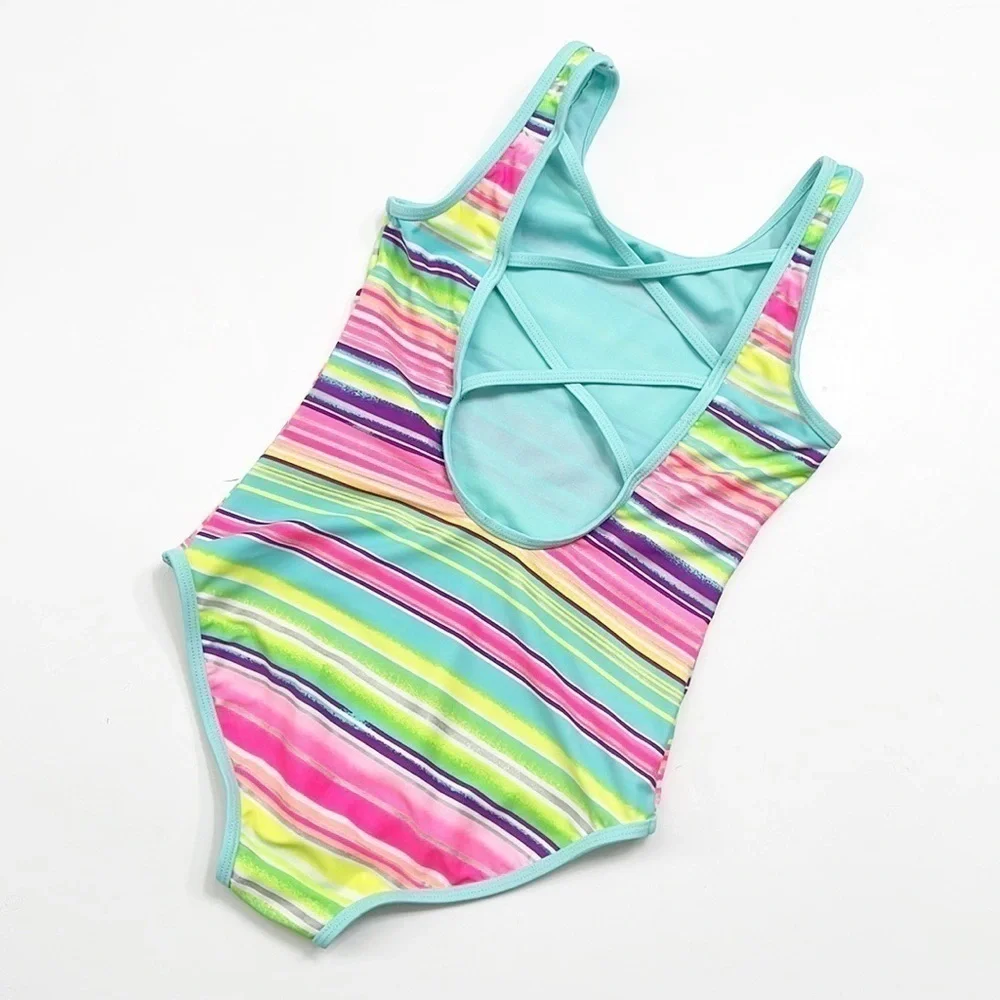 SO girls neon striped print one piece swimsuit